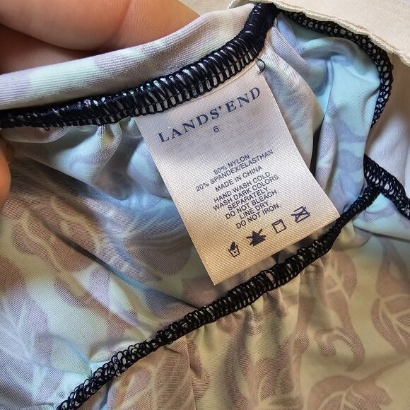 Lands' End Women’s Tankini Top Aqua Mint Green With Navy Blue Floral Slimming 6 - Picture 6 of 8